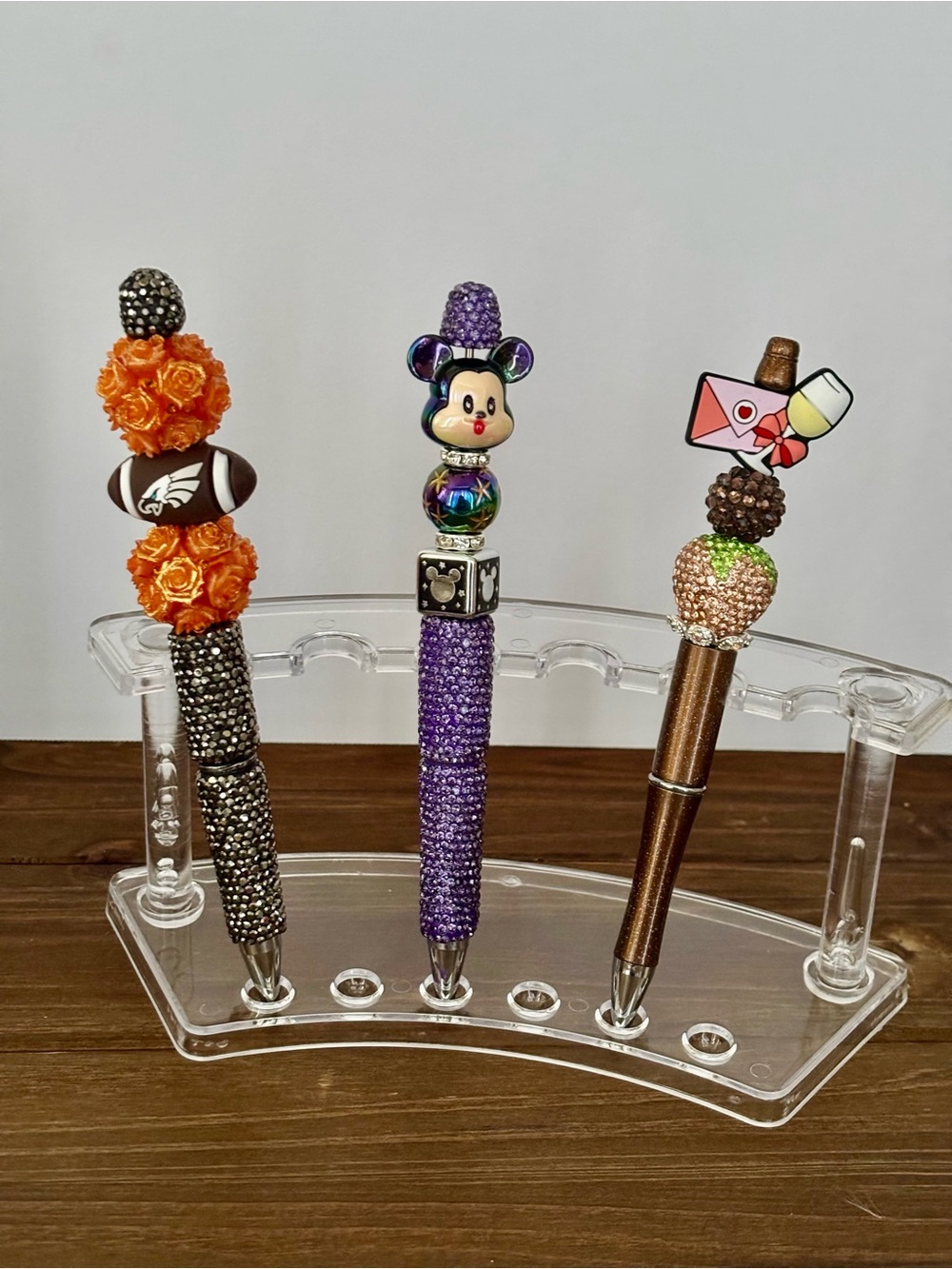 Set of 3 Decorative Rhinestone Pens - Orange, Purple, Brown